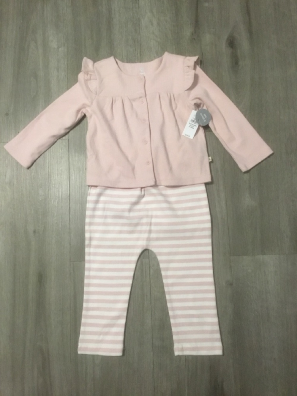 Baby GAP Girl Pink Ruffle Long Sleeve Top & Striped Leggings Set 18-24 mo new